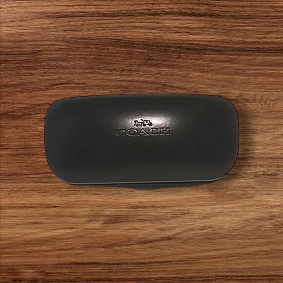 Coach Sunglasses Eyeglasses Case Leather Clam Shell Hard Sided Snap Shut Black - Picture 1 of 10